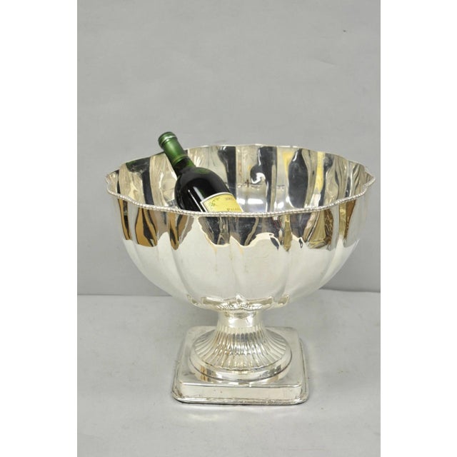 Vintage Regency Style Silver Plated Scalloped Pedestal Base Punch Bowl Champagne Chiller Ice Bucket. Circa Late 20th...