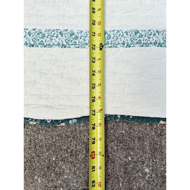 Vintage Hand Stitched Log Cabin Quilt Green And White, Square 77x79” For Sale - Image 18 of 18