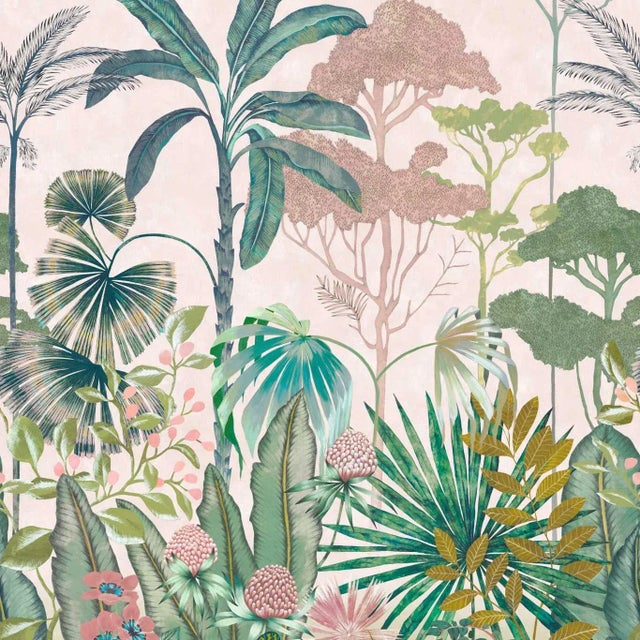 Harlequin Floreana Wallpaper in Bleached Coral/Succulent/Fig Leaf For Sale
