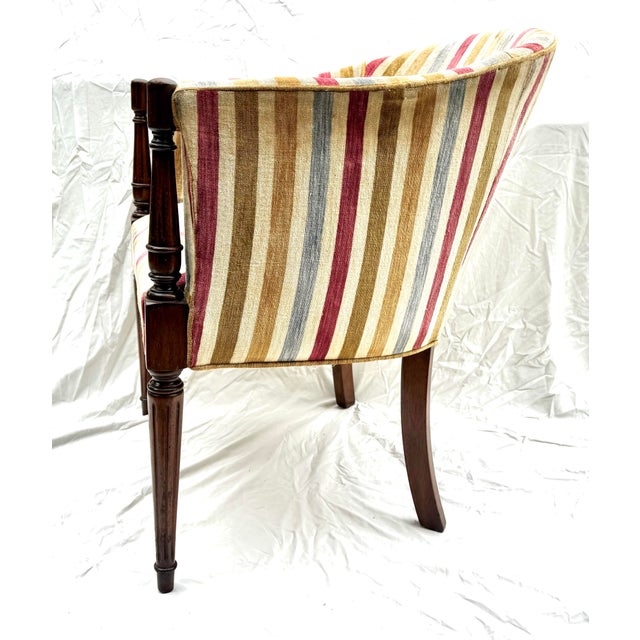 Mid-Century Modern Vintage Velvet Striped Barrel-Back Accent Chair For Sale - Image 3 of 12