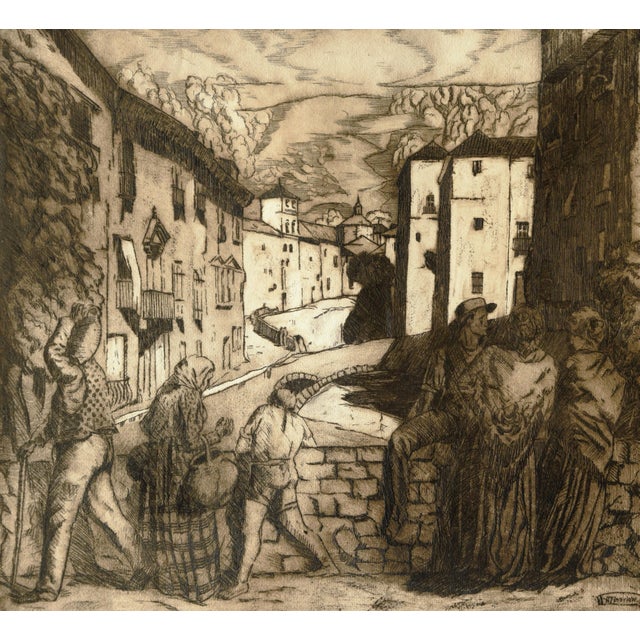 Black Alexandre Petrovich Zinoviev, Street Scene in Spain, 1920s, Drypoint Etching For Sale - Image 8 of 8