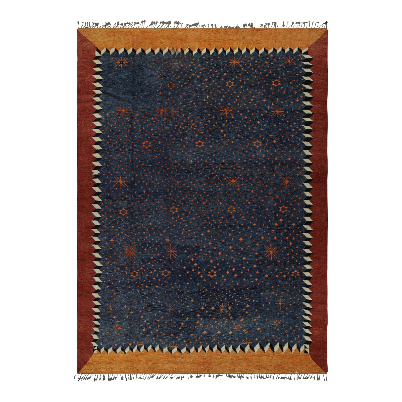 Rug & Kilim’s Oversized Moroccan Style Rug in Blue With Rust Geometric ...