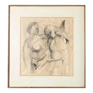 1957 Mid-Century Modernist Figurative Mixed Media Drawing by Alexander Brooks a.b. Jackson For Sale