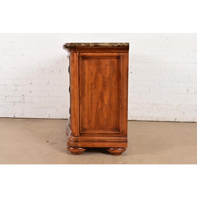 Thomasville French Louis Philippe Burl Wood Marble Top Three-Drawer Dresser Chest For Sale - Image 9 of 11