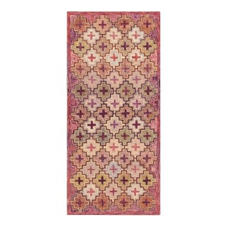1880s Multicolor Field Cross Folk Art Antique American Knotted Wool Hooked Rug For Sale