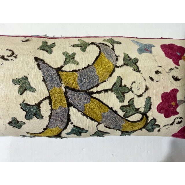 Purple Single Long Antique Silk Embroidery Suzani Pillow For Sale - Image 8 of 12