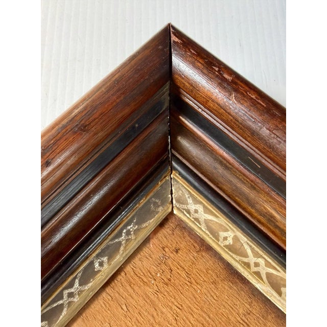 Wood Antique Deep Dark Wood Picture Frame With Gold Detail, Wood Back 12x14” For Sale - Image 7 of 13