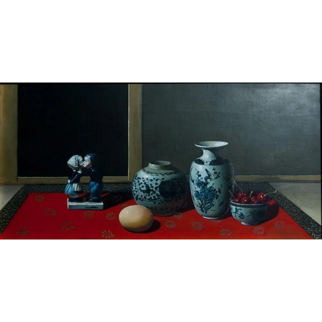 Ceramics, Cherries and Egg - Original Oil on Canvas by Zhang Wei Guang - 2000s 2000s For Sale - Image 3 of 3