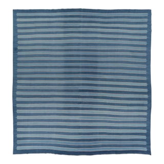Rug & Kilim’s Indian Oversized Dhurrie Rug in Deep Indigo and Blue Stripes For Sale