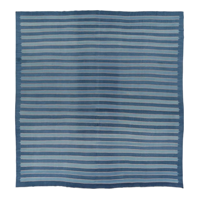 Rug & Kilim’s Indian Oversized Dhurrie Rug in Deep Indigo and Blue Stripes For Sale