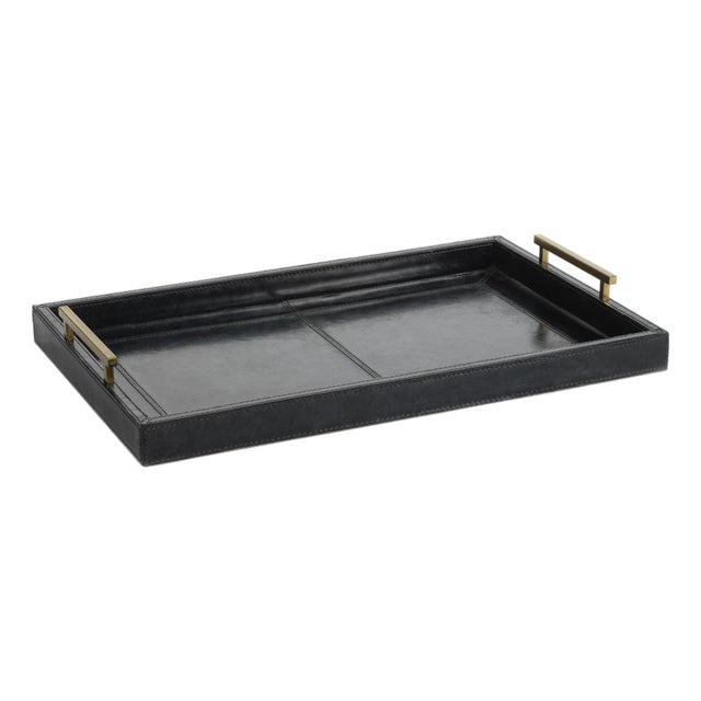 Somerstown 22" Long Blue Leather Bar Tray For Sale