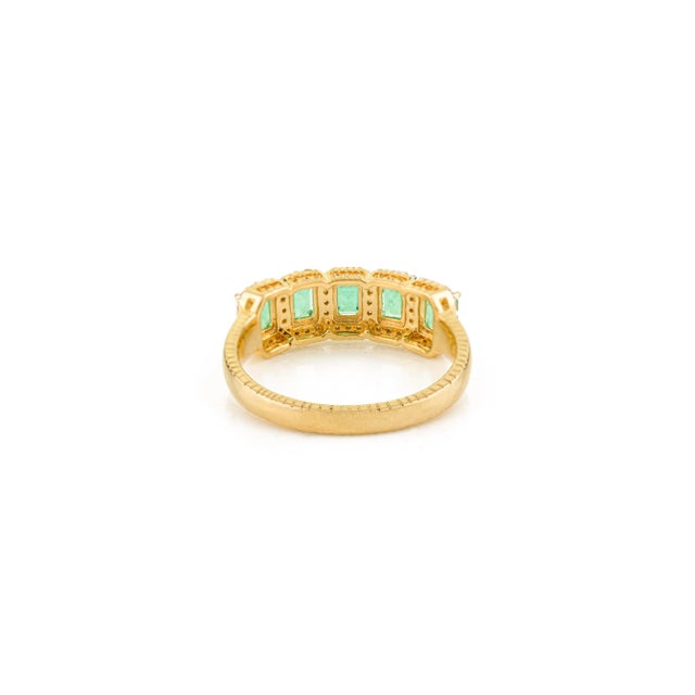 5 Octagon Cut Emerald Halo Diamond Ring Size 5.5 For Sale - Image 10 of 15