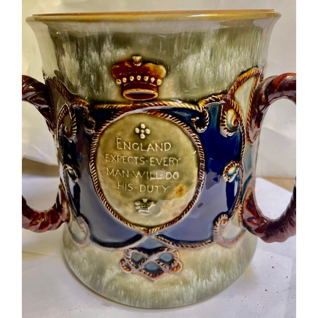 Victorian Early 20th Century Royal Doulton Lord Nelson Memorial Large Stoneware Loving Cup Centerpiece For Sale - Image 3 of 12