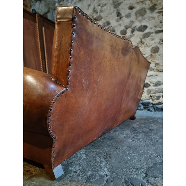 Vintage Leather Moustache Sofa, France, 1940s-1950s For Sale - Image 9 of 17