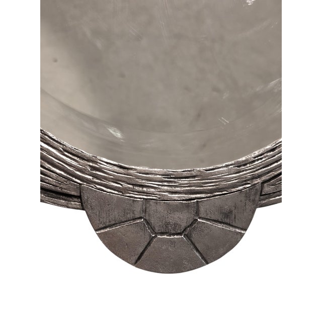 Gray French Art Deco Hand Wrought Nickeled Iron Oval Mirror W/ Linear & Scroll Detail For Sale - Image 8 of 16