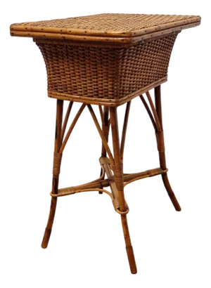 Italian Coffee Table with Sewing Rack in Bamboo and Wicker, 1950s