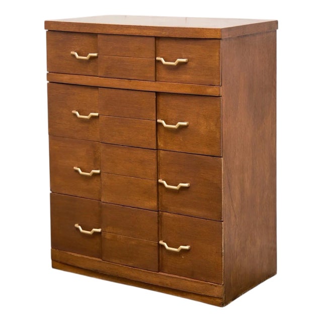 Four Drawer 1950s High Boy With Gold Hardware For Sale