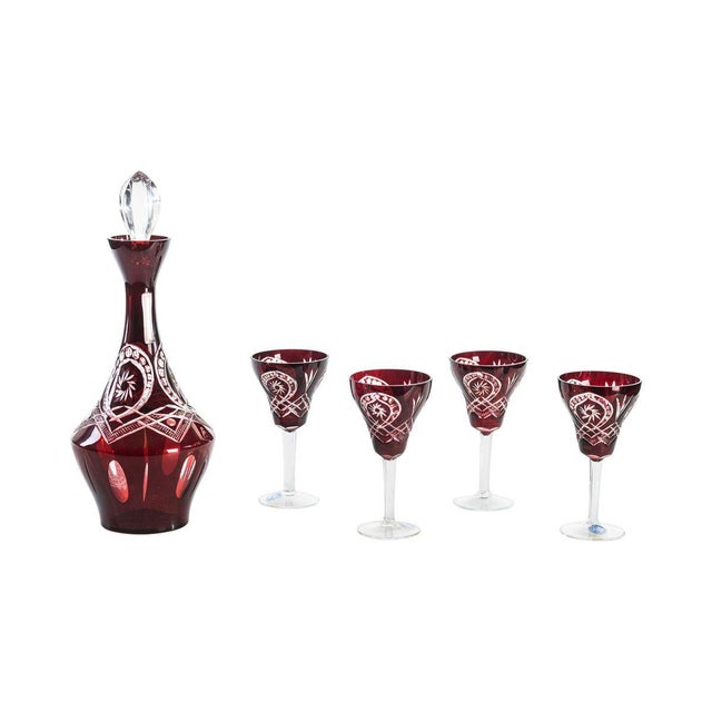 Vintage Bohemian Glass Liqueur Set, Set of 5 For Sale - Image 6 of 6