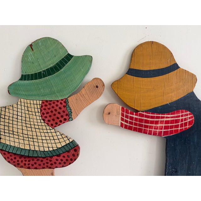 Folk Art Vintage Hand-Painted Wooden Garden Child Silhouettes – Pair, Folk Art Yard Decorations For Sale - Image 3 of 13