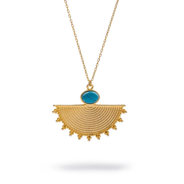 Cleopatra Sunburst Turquoise Gold Necklace For Sale - Image 10 of 10