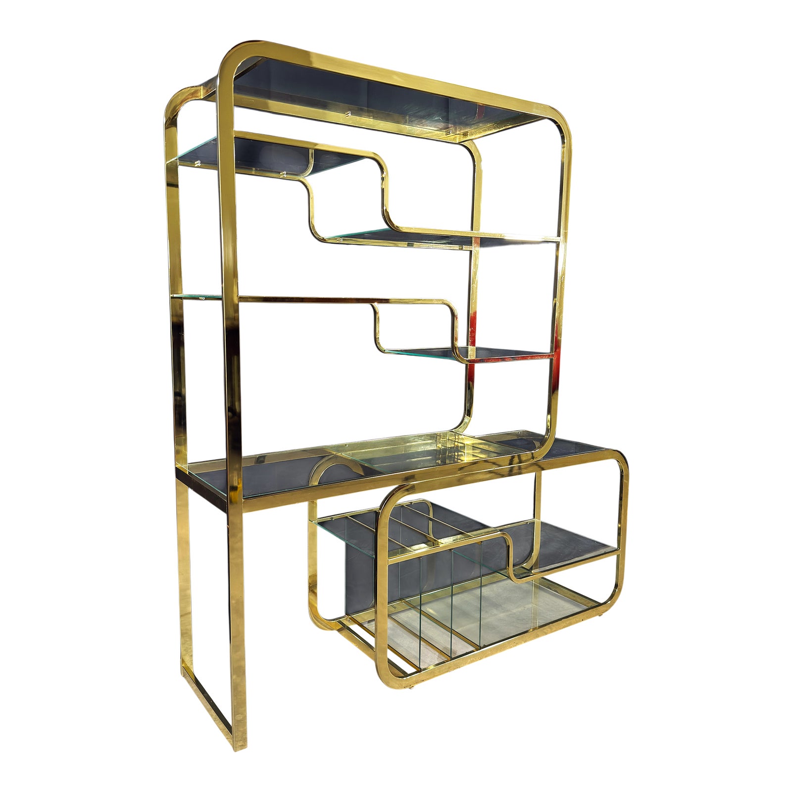 Milo Baughman for Dia Design Institute of America Gold Brass and Glass Adjustable Etagere, 1970s