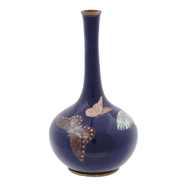 Late 19th Century Antique Meiji Era Japanese Cloisonne Enamel Bud Vase With Butterflies For Sale
