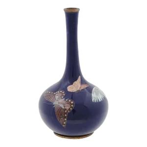 Late 19th Century Antique Meiji Era Japanese Cloisonne Enamel Bud Vase With Butterflies