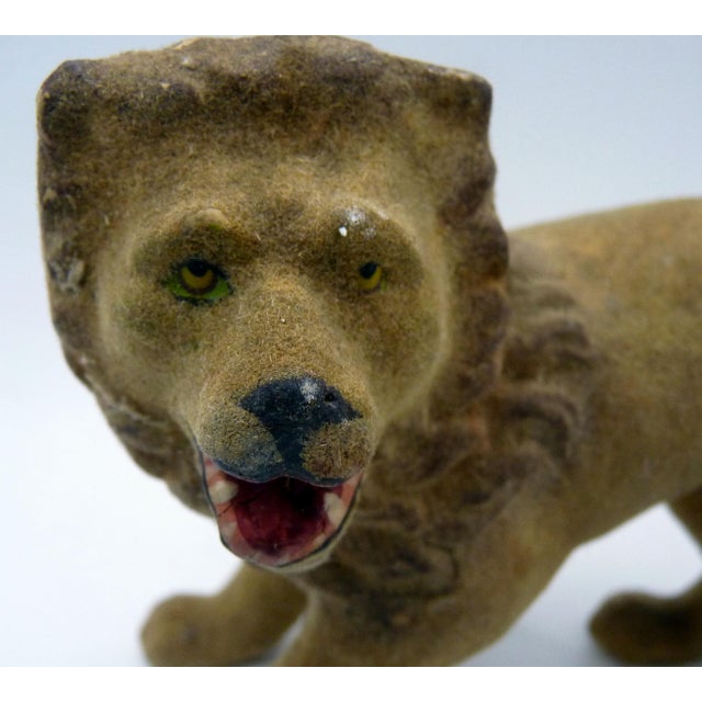 Folk Art c.1848 Antique German 5" Flocked Lion Erzgebirge Zoo Folk Art Museum Documented Animalia For Sale - Image 3 of 5