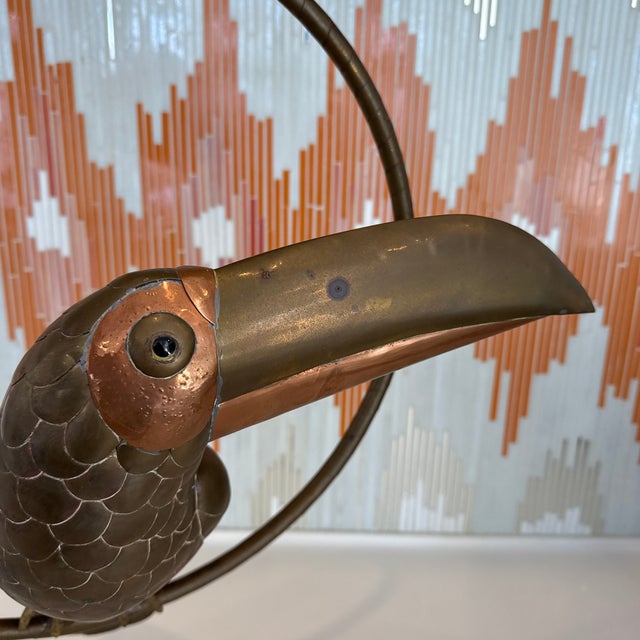 1970s Vintage Brass and Copper Attributed Sergio Bustamante Toucan Bird For Sale - Image 5 of 12