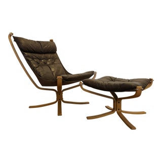 Mid-Century Falcon Chair and Ottoman Designed by Sigurd Ressell for Vatne Mobler, Made in Norway For Sale