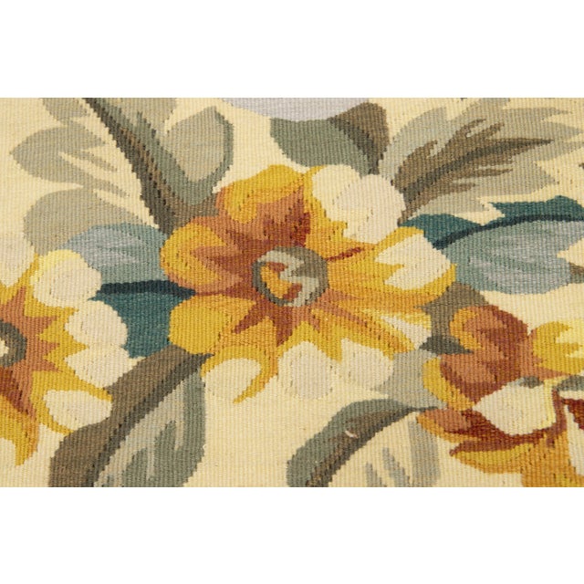 1990s Handcrafted French Aubusson Wool Rug in Pale Yellow With Floral Design For Sale - Image 11 of 12