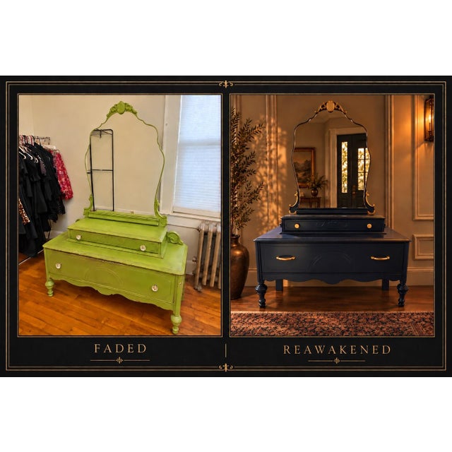 Vintage Gettysburg Furniture - Navy Blue Vanity With Mirror For Sale - Image 12 of 12