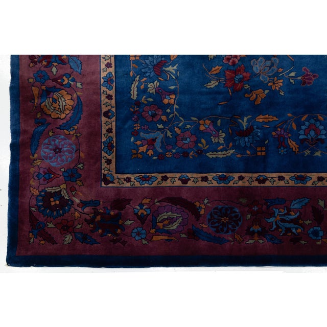 Early 20th Century Antique Chinese Art Deco Wool Rug in Cobalt Blue & Plum For Sale - Image 11 of 12