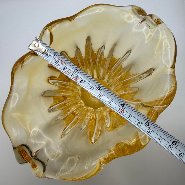 Glass Vintage Teleflora Champagne Gold Art Glass Vase Waterfall Tulip Hand Blown For Sale - Image 7 of 11
