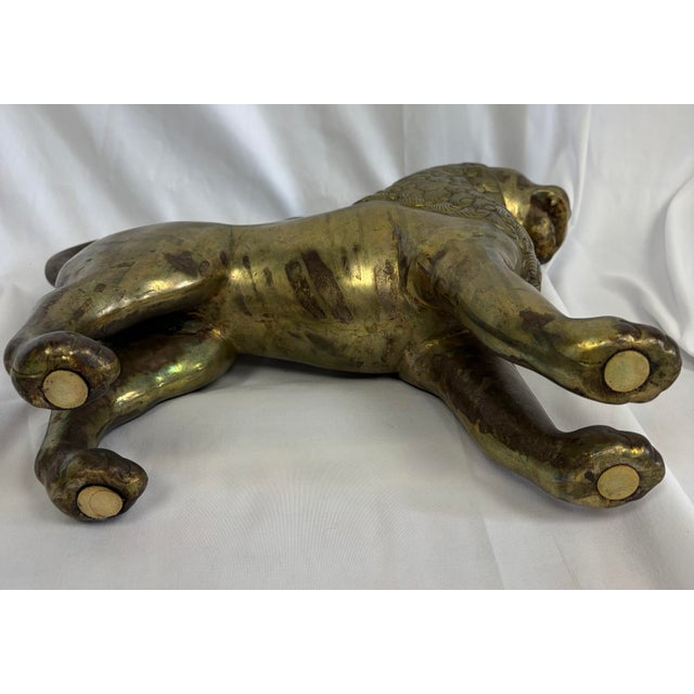 1960s Pair of Monumental Brass Lion Sculptures With Aged Patina – Neoclassical Regency Style For Sale - Image 12 of 13