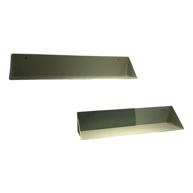 Vintage Industrial Shelves in Olive Green Metal, 1980s, Set of 2 For Sale