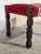 Dark Oak Ottoman Footstool With Red Striped Fabric Upholstery and Nailhead Trim Vintage For Sale - Image 10 of 10