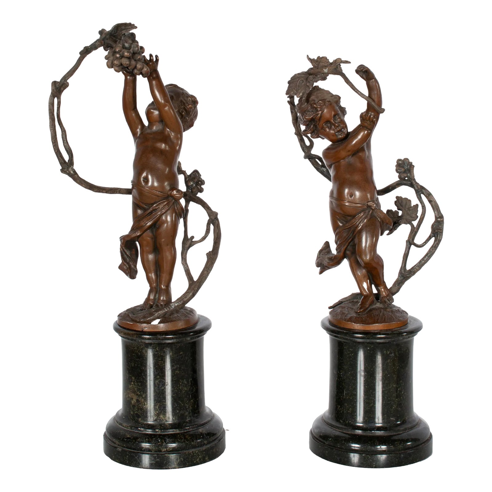 Antique Pair Napoleon III French Bronze Marble Putti Cherubs Wine Grape ...