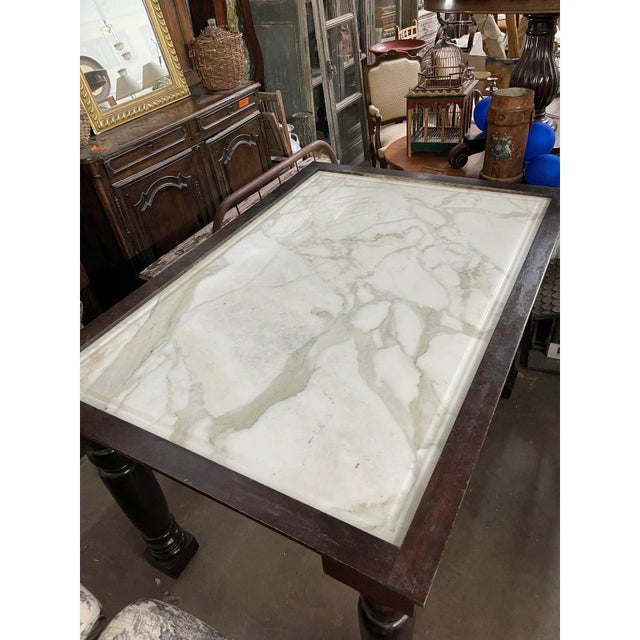 1990s Vintage Honed Carrera White Marble Kitchen Island For Sale - Image 4 of 7