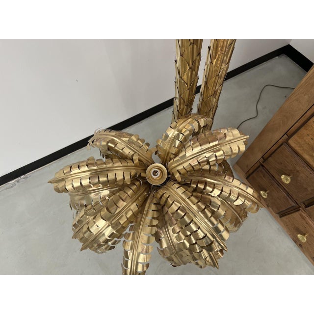 Large Brass Palm Tree Floor Lamp with 3 Trunks, 2010s For Sale - Image 6 of 18