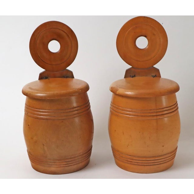 Brown Victorian Treenware Hanging Salt Boxes, 19th Century, Set of 2 For Sale - Image 8 of 13
