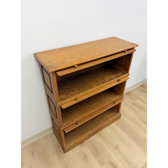Antique Oak Four-Piece Barrister Cabinet With Glass Flip-Up Doors for Library For Sale - Image 11 of 17