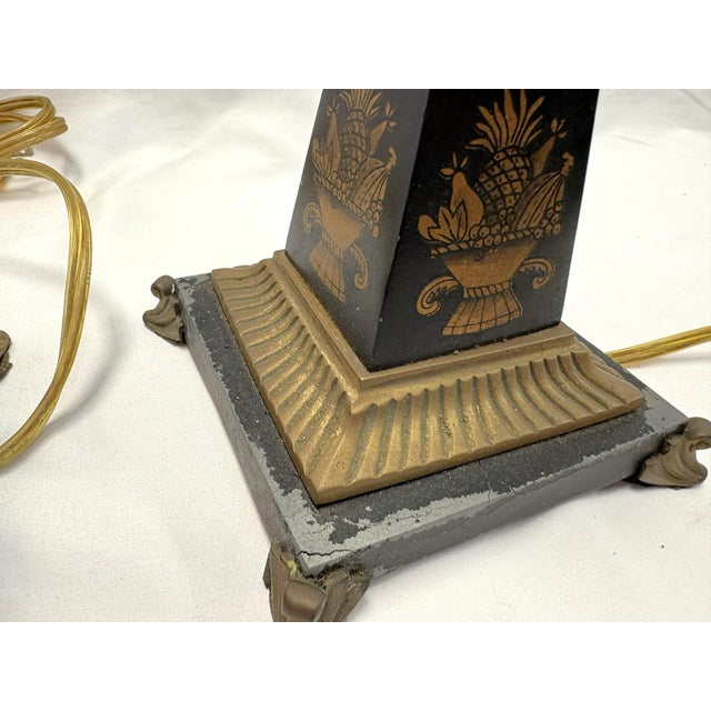 Vintage French Tole and Brass Candlestick Lamps With Pineapple Motif- A Pair For Sale - Image 10 of 18