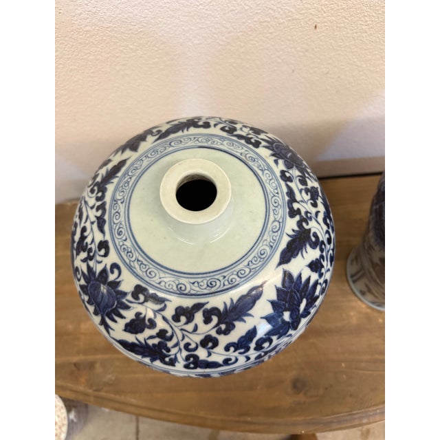 Chinese Pair of Large Blue and White Chinese Yuan Period Character Vases 17” For Sale - Image 3 of 11