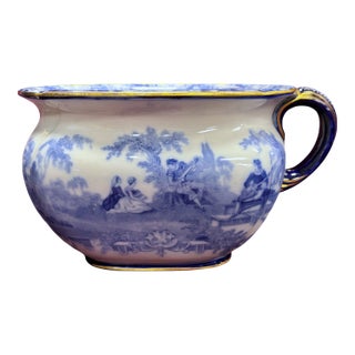 Royal Doulton Blue & White Transferware Chamber Pot in Pattern Watteau For Sale