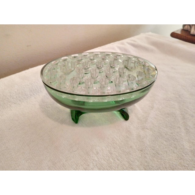 Vintage Viking Oval Green Flower Frog. Vintage Martinsville Viking Two Piece Large Oval Glass Flower Frog Bowl. Glass frog...