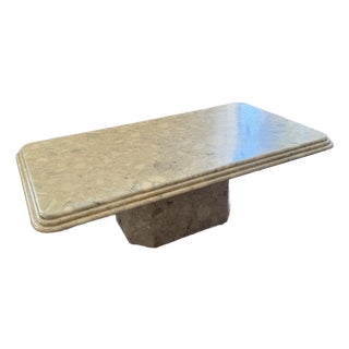 Vintage Terrazzo Stone Coffee Table | Postmodern Pedestal Coffee Table | Italian Modern Style | Sculptural Cream Stone Cocktail Table For Sale