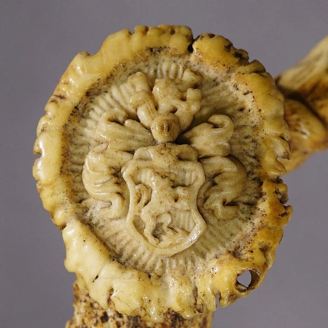 Rustic European An Antique Walking Stick With Carved Deer Horn Handle For Sale - Image 3 of 7