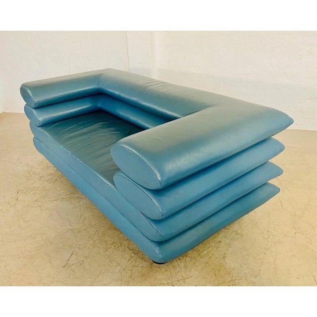 Vintage Postmodern Swedish Turquoise Leather Stacked Sofa, 1980 For Sale - Image 14 of 18