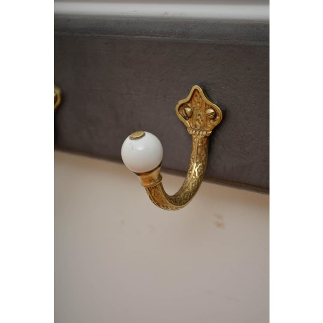 Antique Victorian Coat Rack with Cast Brass and Ceramic Hooks, 1880 For Sale - Image 13 of 16